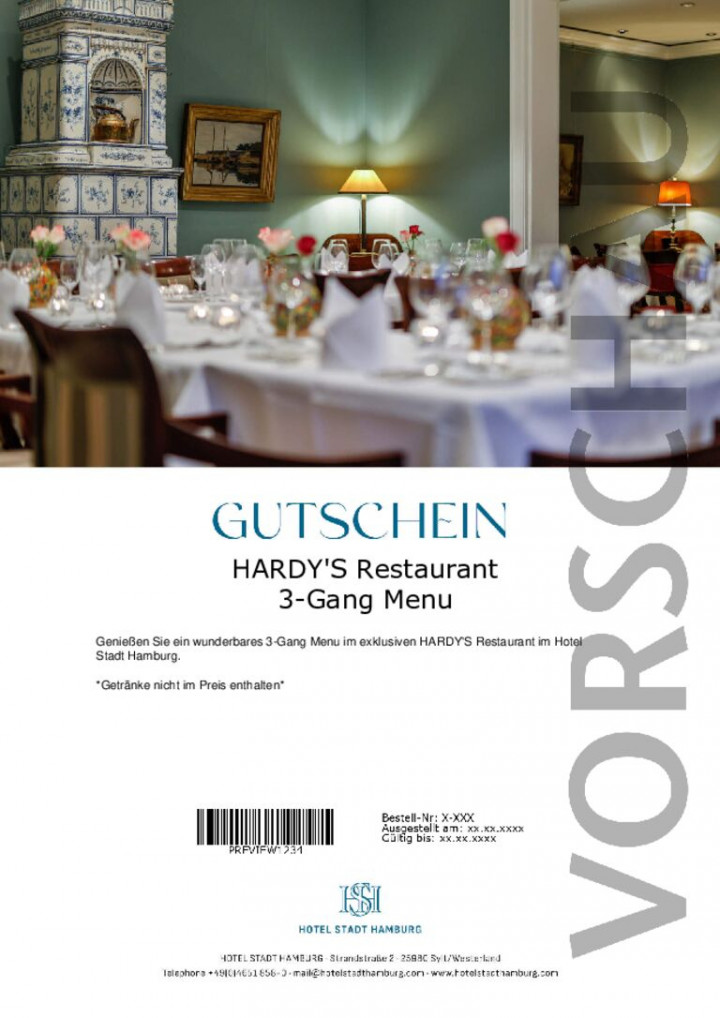 HARDY'S Restaurant 3-Gang Menu